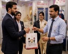 Handover of order at an exhibition stall